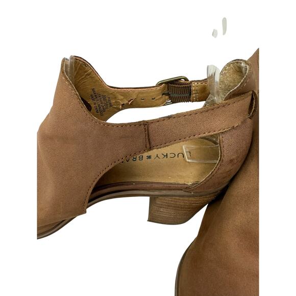 Lucky Brand Brown Suede Leather Open Toe Heeled Shoes size 8M - Picture 7 of 16